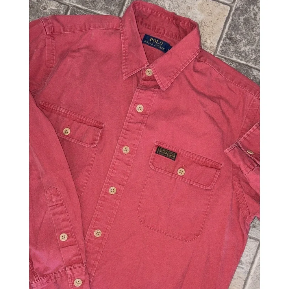 Polo Ralph Lauren Mens Large‎ Salmon Red Work-shirt Double Pocket Dungaree